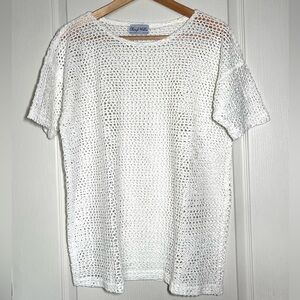 Vintage Cheryl Mills White Crochet Knit Top Festival Cover-Up Beach Cottagecore